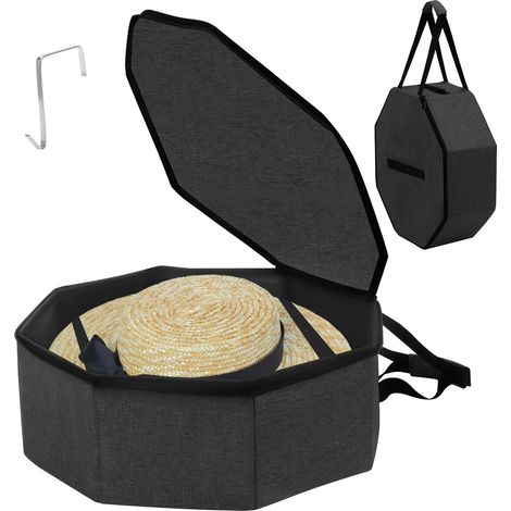 Boîte de rangement chapeaux voyage, 43x43x18cm, organisateur pliable imperméable à zip, coffret chapeau noir, mallette protectrice réutilisable (1/5)
