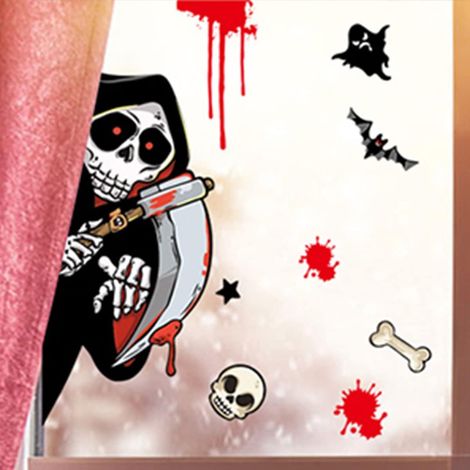 4 pcs Halloween Fenêtre Autocollants, Château Araignée Chauve-Souris Fantôme De Sorcière, Fenêtre En Verre Décoration Murale Autocollants (Noir) (1/2)
