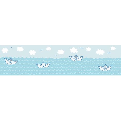 Frise papier peint bord de mer Jolie frise papier peint bleue pour les enfants Frise murale idéale pour une chambre de bébé (1/4)