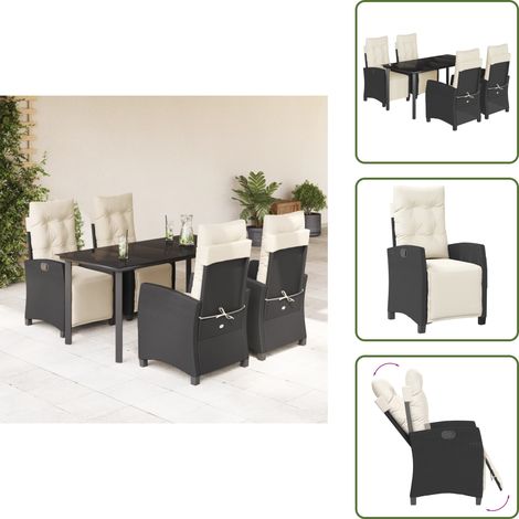 The Living Store 5-tlg. Garten-Essgruppe mit Kissen Schwarz Poly Rattan - Gartenstuhl (1/5)