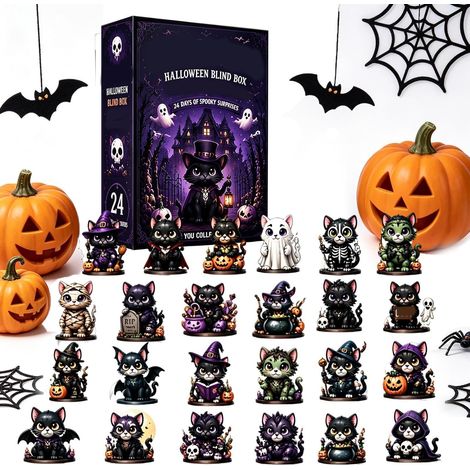 Calendrier de l'Avent Halloween 2026, 24 jours, en acrylique 2D, motif chat (1/5)