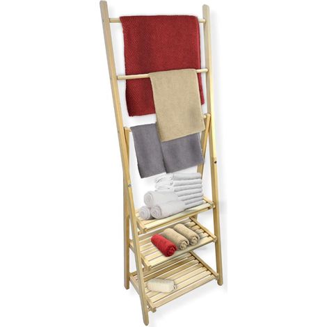 PORTASCIUGAMANI DA TERRA PIEGHEVOLE IN LEGNO DI FAGGIO CON 3 RIPIANI 30×52.5XH152CM (1/2)