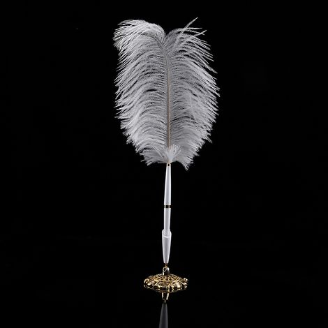 Plume d'autruche mariage stylo bille signature porte-plume métallique doré neuf