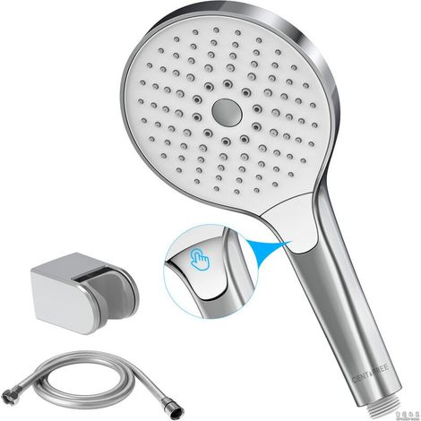 Pommeau Douche Economie Eau 3 Jets avec Support Chrome et Flexible 1.5m (1/4)
