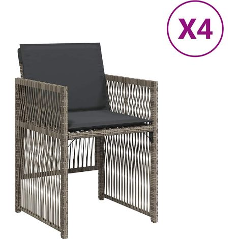 Chaises de jardin avec coussins lot de 4 Chaises d'extérieur gris résine tressée (1/5)