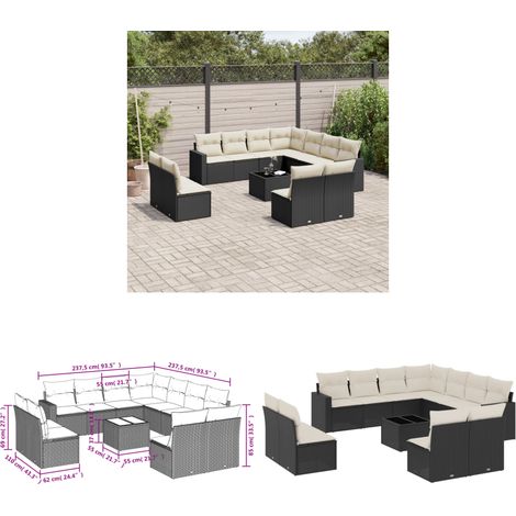 Salon de jardin 12 pcs avec coussins noir résine tressée - Ensemble Salon De Jardin - Meuble De Jardin - Salon Exterieur - Résine Tressée - Rotin Synthétique - Home & Living (1/3)