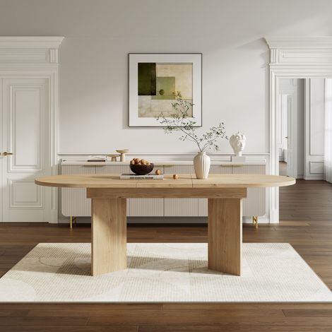 Table à manger extensible MDF coloris chêne 120/160x80 cm, coins arrondis, pour 4 à 8 personnes (1/5)