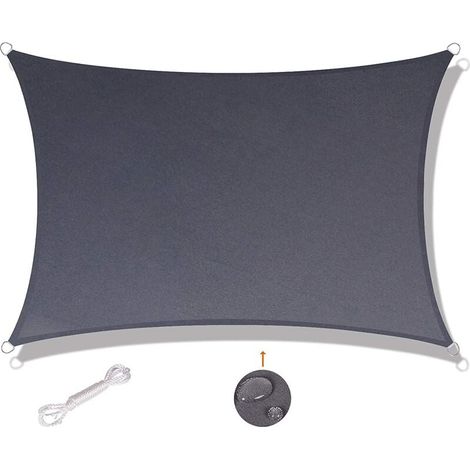 Voile d'ombrage rectangulaire,3x5m, imperméable, anti-UV, imperméable et respirante，Gris foncé. (1/5)