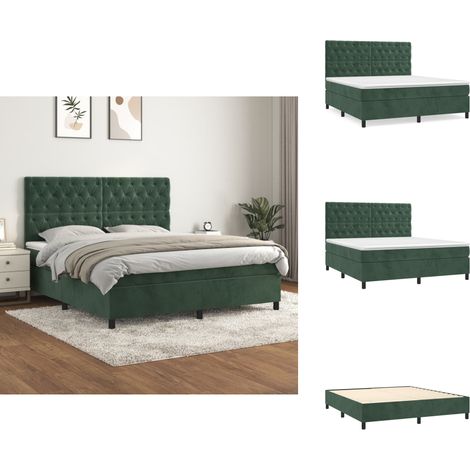 Sommier à lattes de lit et matelas Vert foncé 160x200cm Velours - Lit À Sommier Tapissier - Lits À Sommier Tapissier - Lit - Meubles De Chambre À Coucher (1/5)