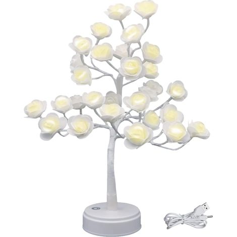 Lampe Rose Tree 30 LED, veilleuse rose alimentée par batterie USB, cadeau idéal pour filles, femmes, adolescentes, mariage, Noël, fête en chambre (rose blanche) (1/5)