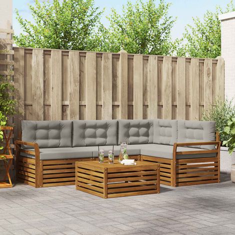 vidaXL Outdoor-Sofagarnitur mit Kissen 5 pcs Natürlich und Hellgrau (1/5)