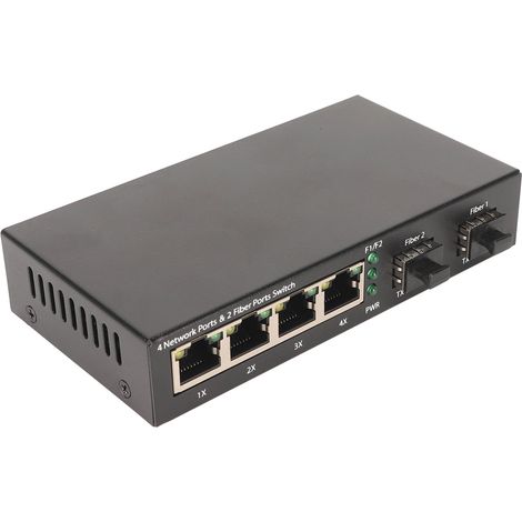 Switch optique Ethernet 6 ports 10/100/1000M auto-adaptatif, avec indicateurs LED, pour réseau de bureau, alimentation 100-240V avec prise UK. (1/5)