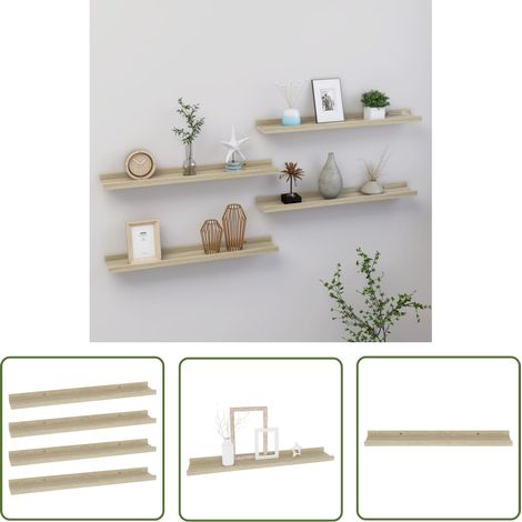 The Living Store Wandregale 4 Stk. Sonoma-Eiche 60x9x3 cm - Wandregal - Regal - Möbel - Wohnzimmerdeko - Dekoration (1/5)