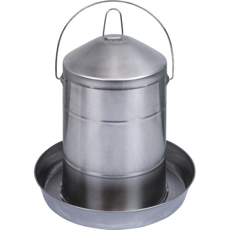 Abreuvoir pour volailles 12L en acier inoxydable – Remplissage par le dessous – Anse et anneau de portage – Pour poules et basse-cour – Gaun