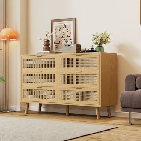 MEUBLIV Commode 6 tiroirs 120x40x76,5 cm noyer – rangement spacieux en bois (1/5)