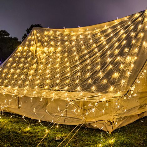 Wolketon Filet lumineux à LED Guirlande Lumineuses Éclairage de Noël Rideau lumineux intérieur extérieur Décoration 8 modes IP44 Blanc chaud 2x2M