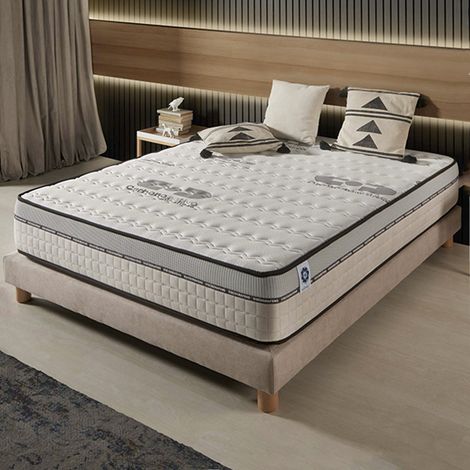 Colchón 140x190 cm - Visco-Carbono - Colchón Híbrido de Muelles Ensacados, Viscoelástica HR, Látex Azul, Equilibrado, Reversible, Grosor 30 cm