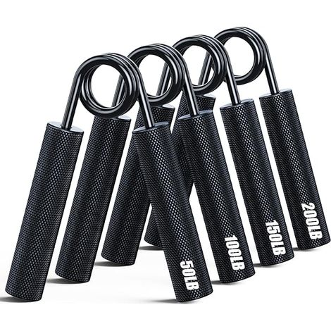 Grip Hand - 4 Pièces 50-200 LB - Résistance Réglable - Entraîneur de Force pour Main et Avant-Bras - Aluminium Anodisé - Rééducation Main - Lot Complet (1/5)
