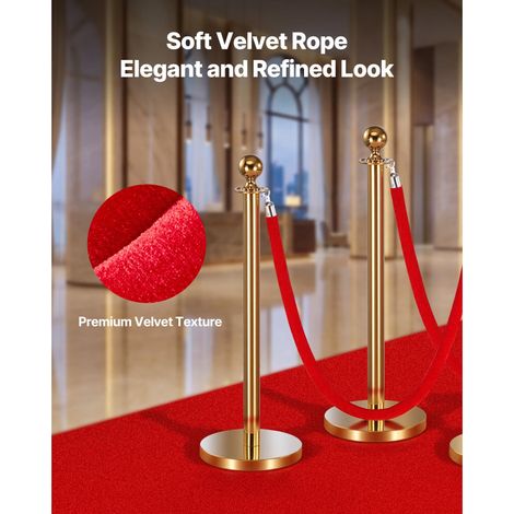 Lot de 2 cordes velours rouge pour barrière 1,5 m, corde contrôle foule avec mousquetons argentés, cordon carpette pour événement tapis rouge cinéma inauguration hôtel soirée (1/5)