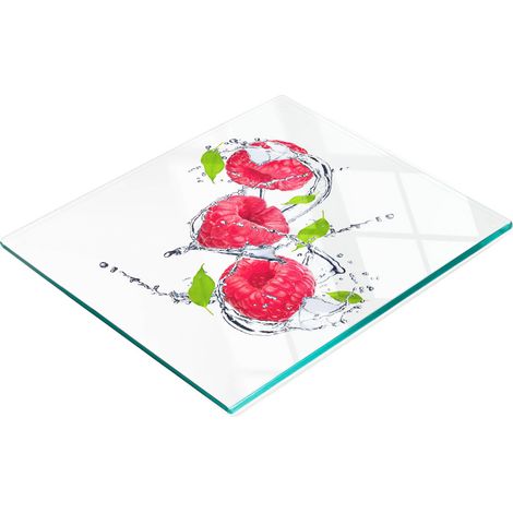 Tabla de cocina de vidrio templado con motivos decorativos de frambuesas y agua, 60x52 cm. (1/5)