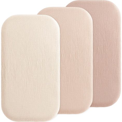 Set of 3 Cododo Fitted Sheets 84 x 43 cm, 100% Cotton Muslin Breathable Baby for Pushchair Cot Cot (Cream Sand) (1/5)