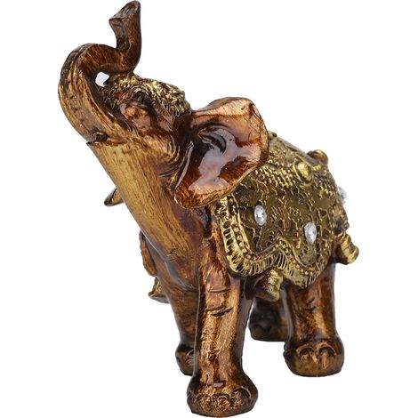 Ornement en résine en forme d'éléphant, imitation bois, style européen, décoration pour meuble TV, doré M (1/5)