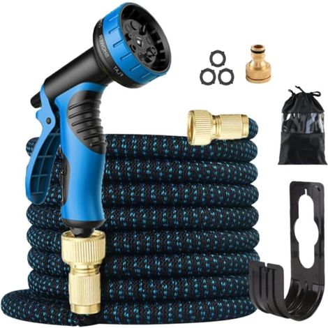 Tuyau d'arrosage extensible de 30 m avec buse à 10 motifs, raccords flexibles de 1,9 cm, léger et durable, rangement facile pour l'arrosage et l'irrigation en extérieur (1/5)