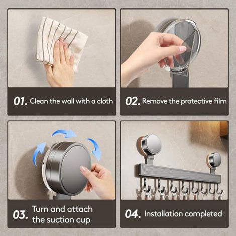 Barre A Crochets - Support Ustensiles Cuisine Sans Perçage - Ventouse Réutilisable - Acier Inoxydable - 8 Crochets - Pour Surfaces Lisses (1/4)