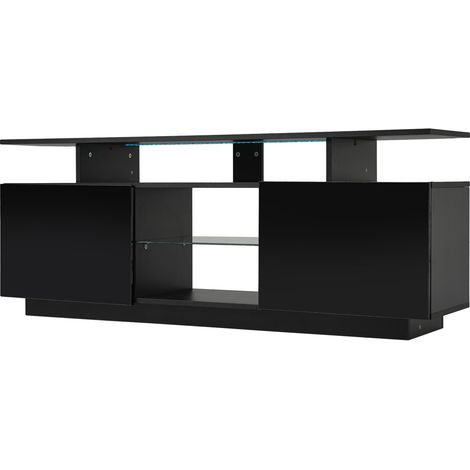 Meuble TV noir 140 cm avec éclairage LED 16 couleurs contrôlé par application et portes en panneau laqué (1/5)