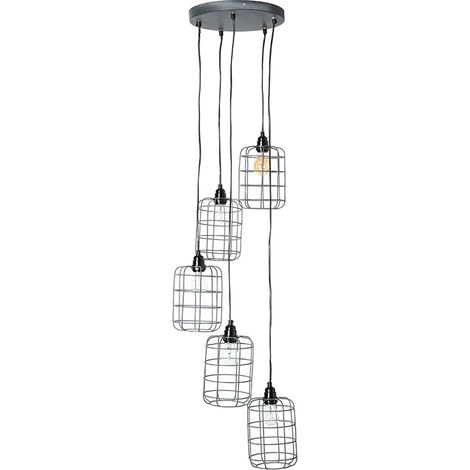 Industrial-Pendelleuchte aus 5 gestuften Lampen aus patiniertem Metall mit Antik-Effekt LOFT