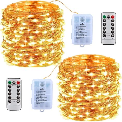Guirlande Lumineuse à piles 10M 100LED [Lot de 2],Guirlande LED,MOOING Fairy Lights Etanche Décoration Romantique pour Sapin de Noël Mariage Fête Festival Anniversaire Jardin Terrasse (Blanc Chaud) (1/5)