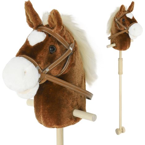 Tête de cheval avec bâton en bois, sons et roues, jouet cheval, 95 cm de haut, marron (1/5)