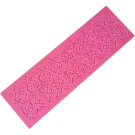 Tapis moule en silicone alimentaire fleur Noel gateau biscuit cookie plaque patisserie outil cuisine 33.5x10.4x0.3 cm rose