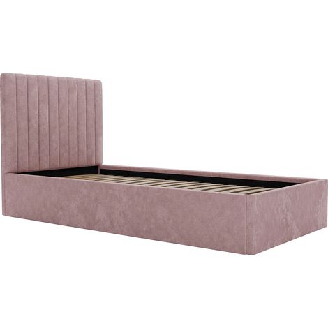 Letto con contenitore 90 x 190 cm con testata letto impunture verticali Tessuto Rosa - SARAH (1/5)