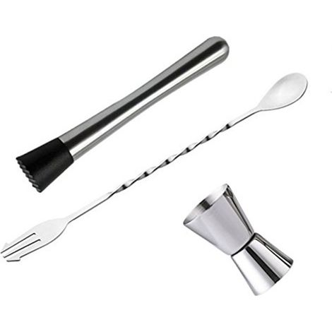Cocktail-Rührlöffel, Stößel und Messbecher 15 ml/30 ml Edelstahl – Bar-Werkzeugset (1/5)