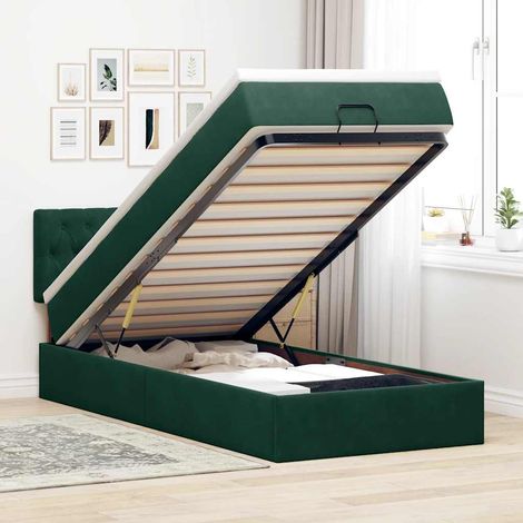 vidaXL Cadre de lit ottoman avec matelas vert foncé 100x200 cm velours (1/5)