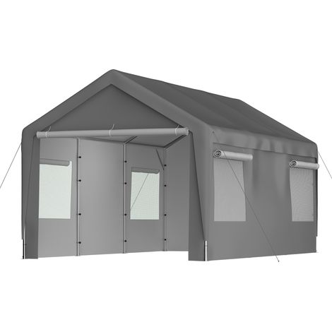 Carport Garagenzelt Lagerzelt 3x6 m winterfest, mit Rollfenstern, Metall, Grau - PANGIVO (1/5)