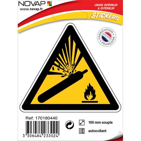 Panneau Danger bouteille préssurisée - Adhésif Triangle 100mm - 4233024