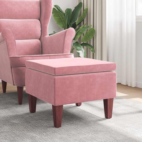 vidaXL Poggiapiedi con Gambe in Legno Rosa in Velluto