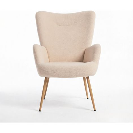 Poltrona moderna imbottita beige con schienale alto e braccioli integrati HOMVRA (1/5)