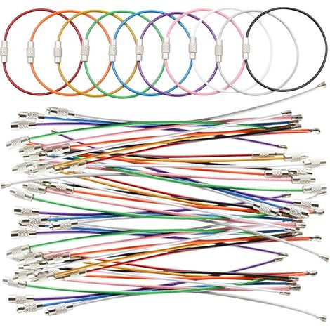 50 Pièces Câbles Porte-Clés en Fil Métallique - Porte-Clés Coloré en Fil Boucles avec Serrure à Vis - 15 cm - 10 Couleurs - Pour Randonnée en Plein Air (1/5)