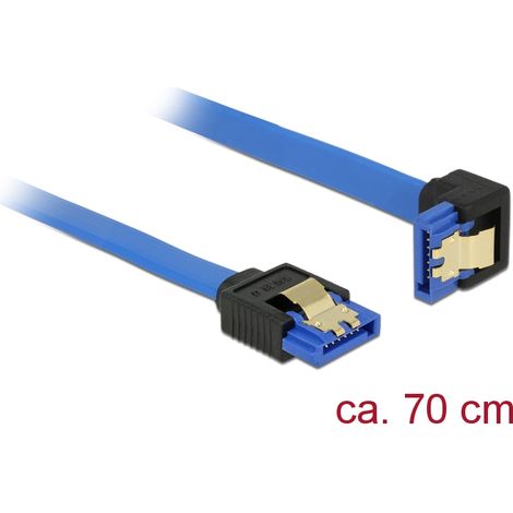 Delock Cable SATA 6 Gb/s hembra directo  SATA hembra orientado hacia abajo de 70 cm azul con broches dorados