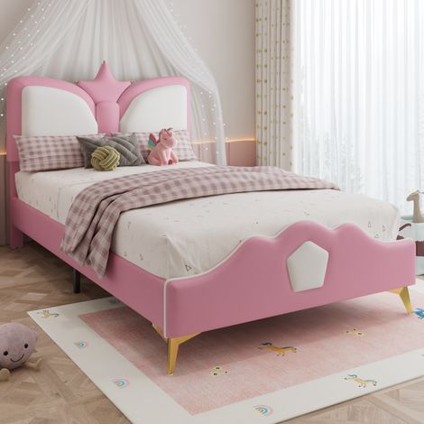 Letto Imbottito 90x200 cm con Struttura in PU Rosa e Bianco (1/5)