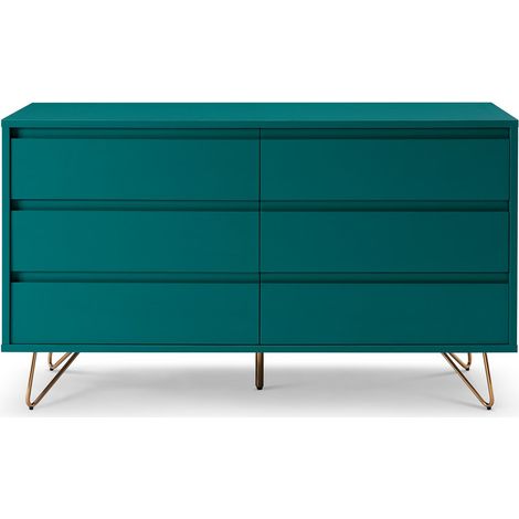 Commode Large Style Scandinave avec 6 Tiroirs Coulissants et Pieds en Métal Doré Laqué Mat - PANGIVO (1/5)