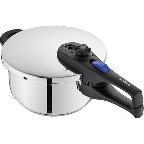 Tower T920004S4L Express Pressure Cooker with Bakelite Lid Lock System, Visual Pressure Indicator, 4 Litre, Stainless Steel