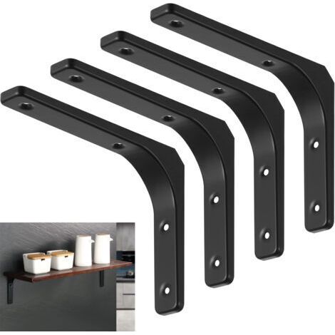 4 Stück schwarze Regalhalterungen, Wandregalträger, für Wohnzimmer, Schlafzimmer, Küche, Wandregalträger aus Metall (150 x 200 mm)