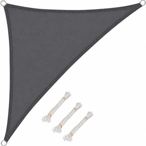 Voile d'ombrage triangulaire - 1 pièce - Polyester - Protection UV et eau - Jardin terrasse camping - 5x5x7 m Gris (1/5)