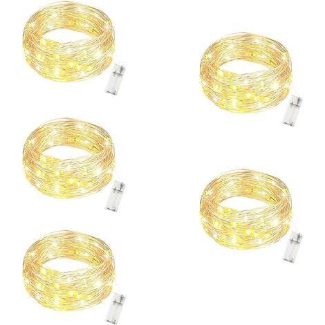 5 Pièces Home Guirlande Lumineuse(Avec minuterie),3 mètres 30 LED Guirlande Lumineuse a Pile, Rideau Blanc chaud Rideau Lumineux pour Interieur Exterieur, Vacances, Mariage, Fête, Noël