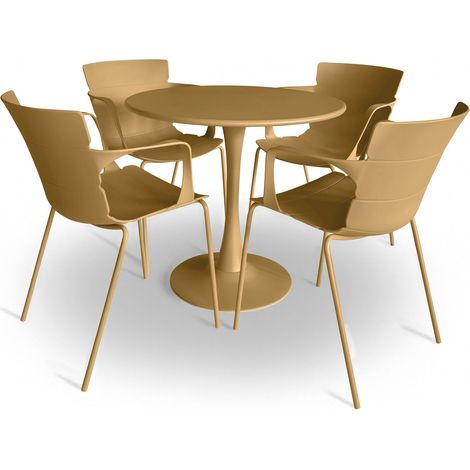 Salon de jardin table et 4 fauteuils en polypropylène et métal, MONTAUK