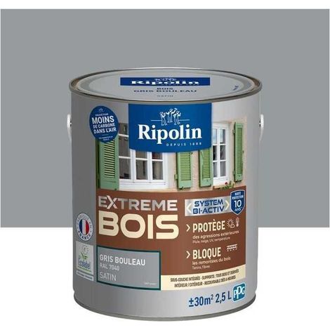Peinture pour Bois Intérieur & Extérieur - Satin - 2,5L - Gris Bouleau Ral 7040 - Ripolin